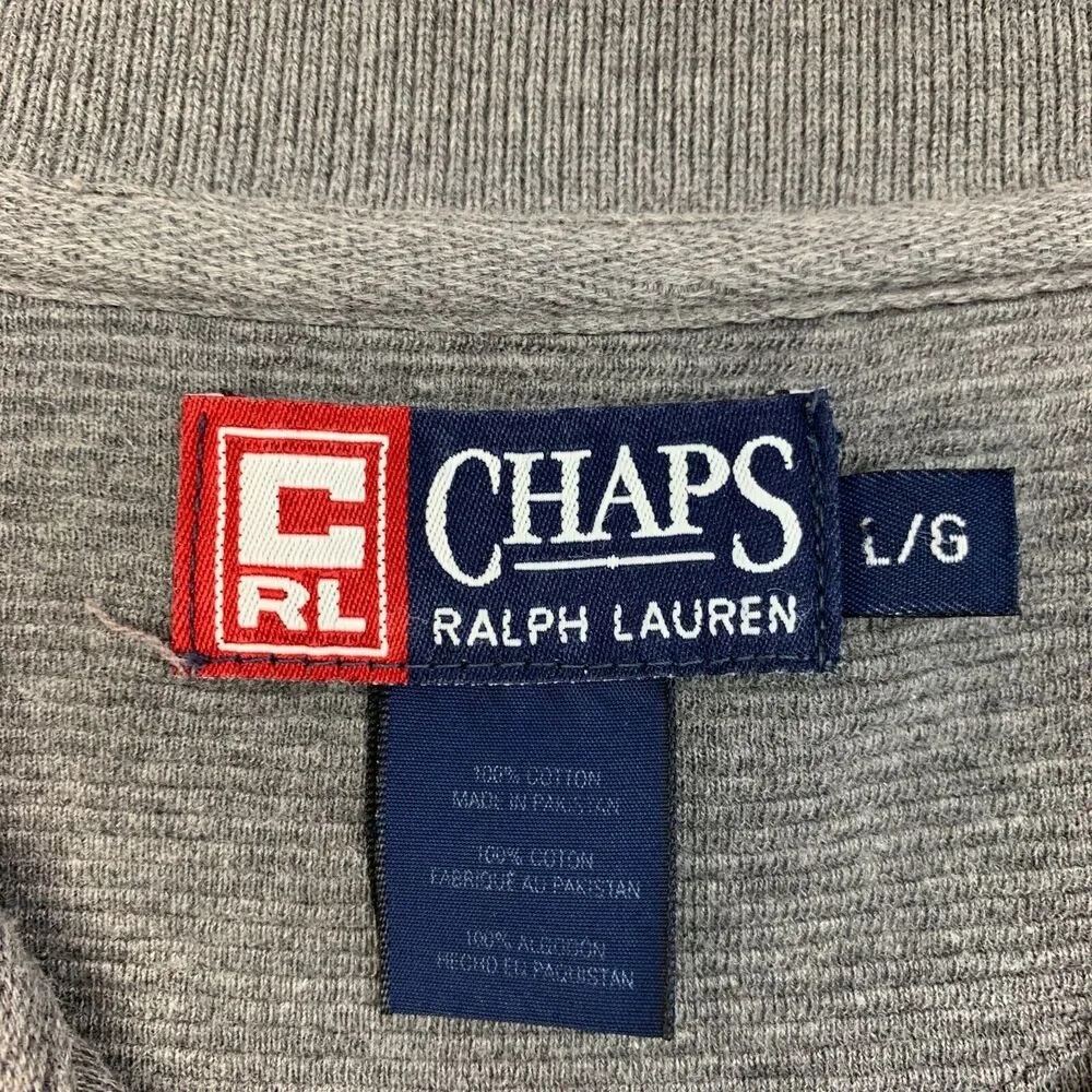 Vintage Ralph Lauren Chaps Polo Shirt Mens L Large Gray Long Sleeve Cotton